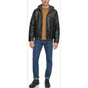 Levi's classic hooded faux leather trucker jacket sz S